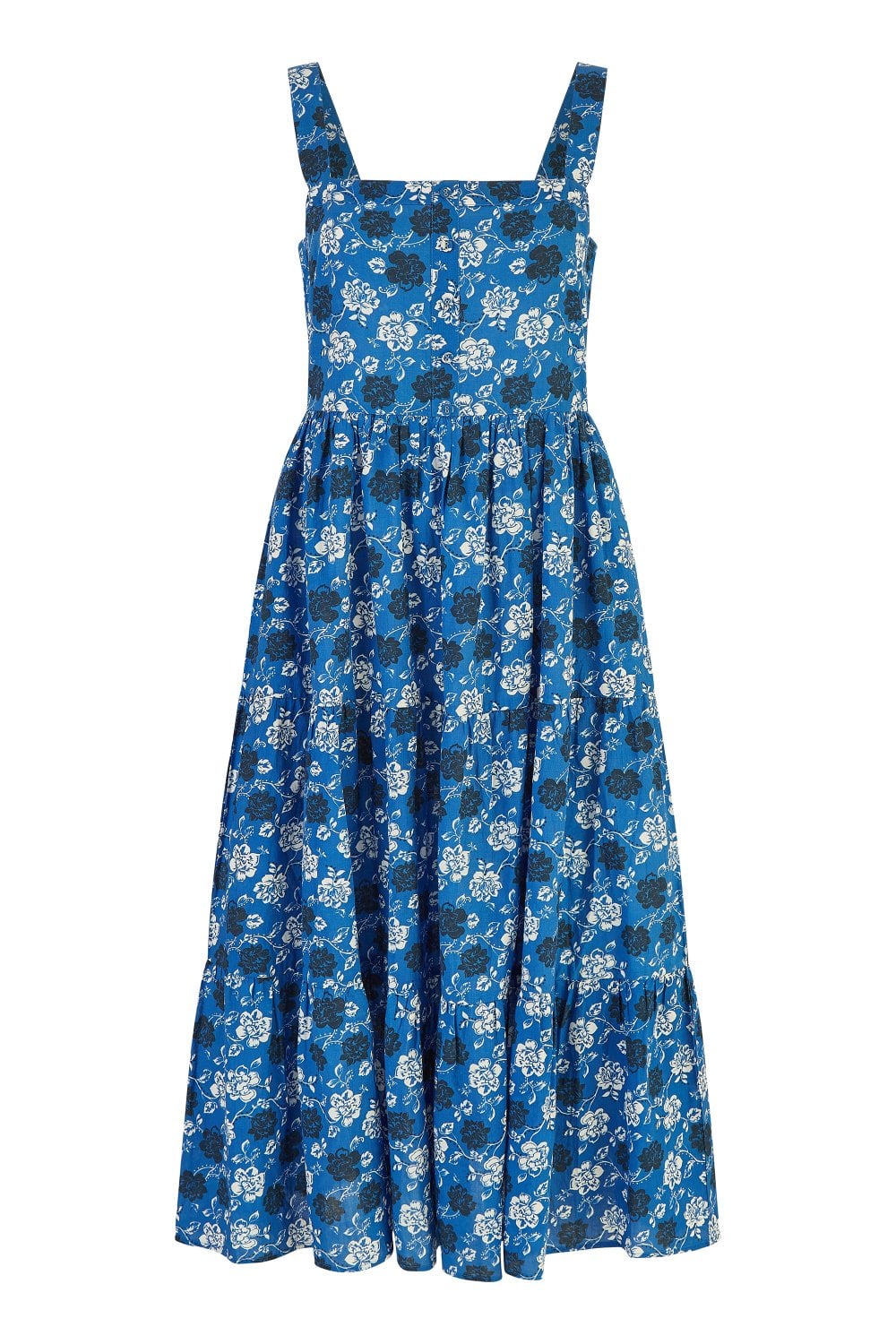 Yumi Blue Cotton Voile Floral Strappy Midi Sun Dress Yumi