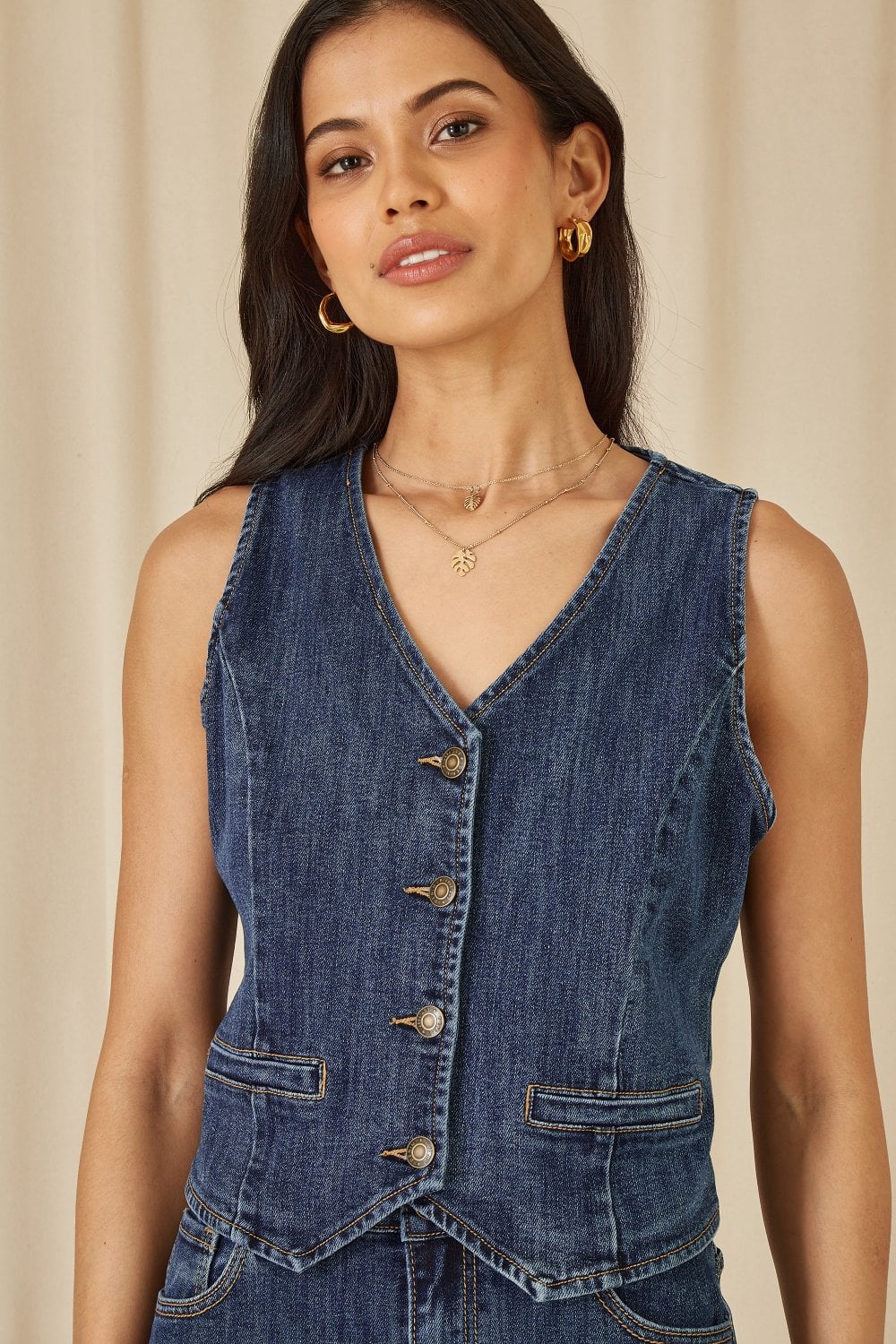 Yumi Blue Denim Stretch Waistcoat Yumi