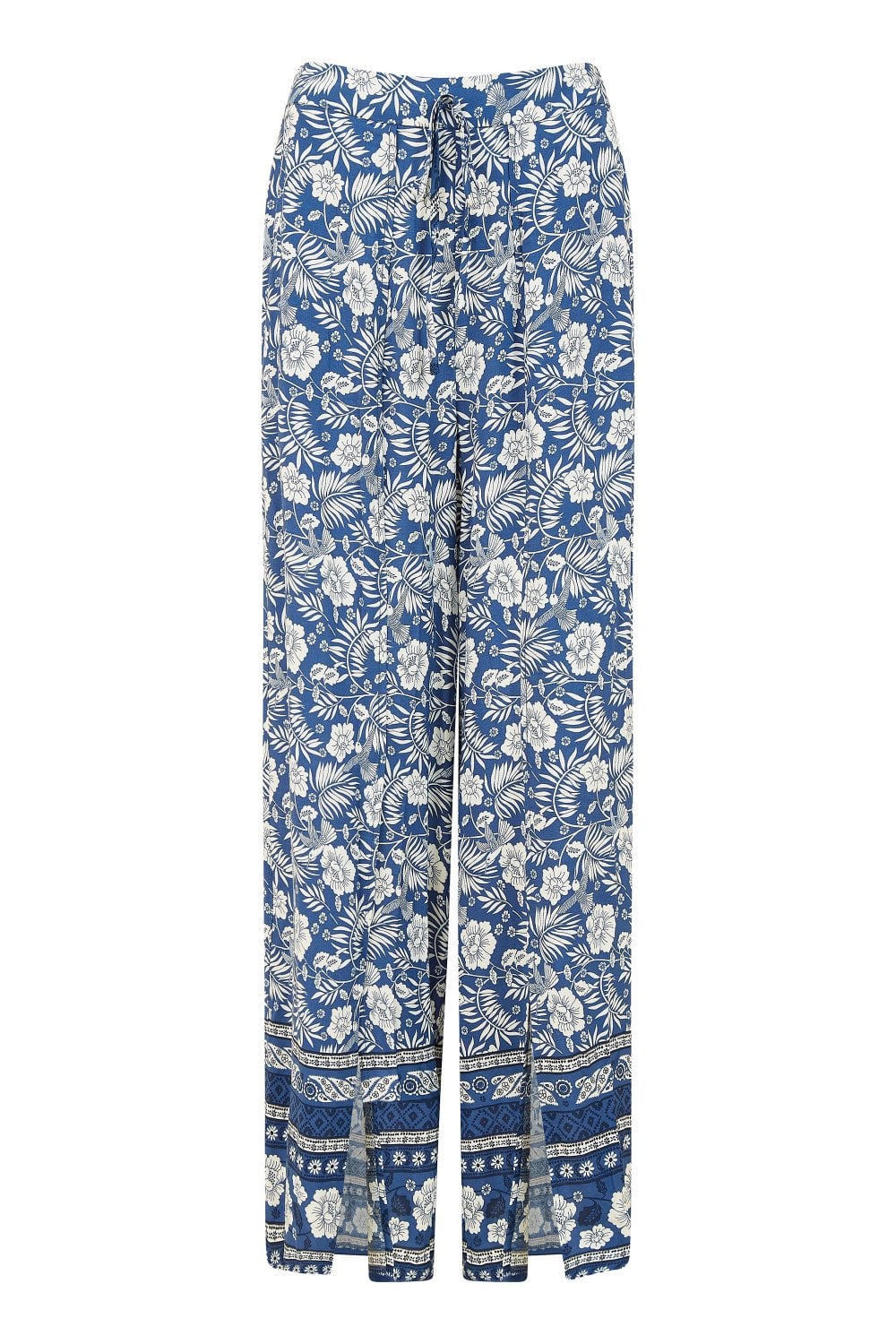 Yumi Blue Floral Border Relaxed Fit Trousers Yumi