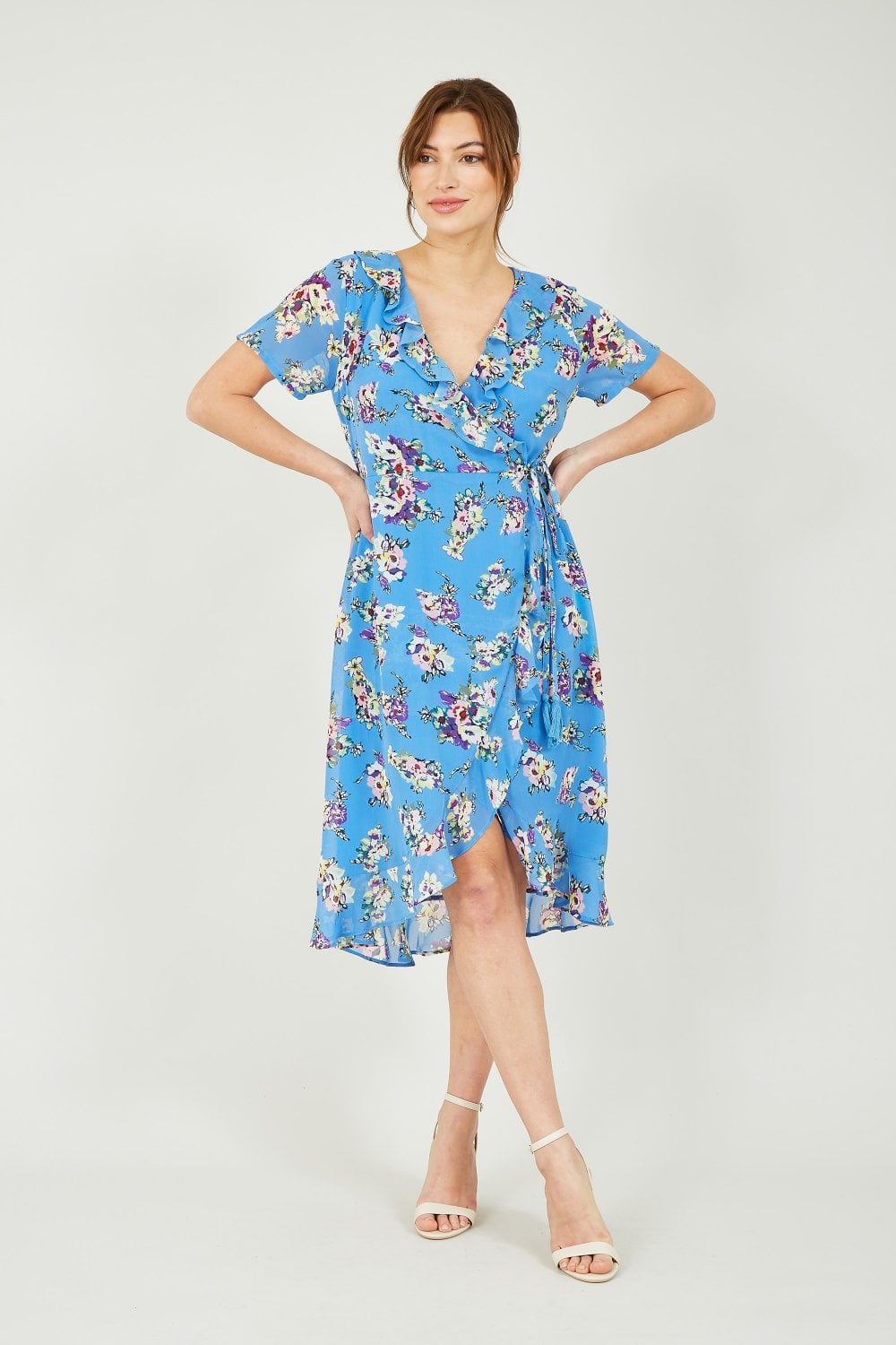 Yumi Blue Floral Wrap Dress Yumi