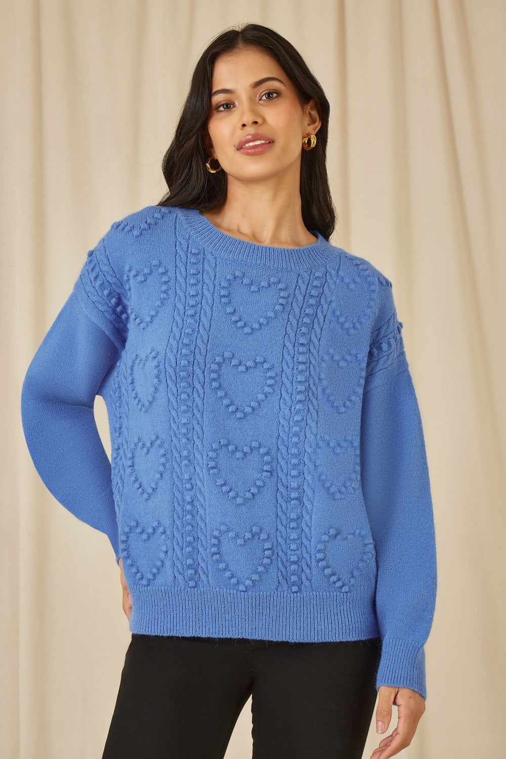 Yumi Blue Heart Knit Relaxed Jumper Yumi