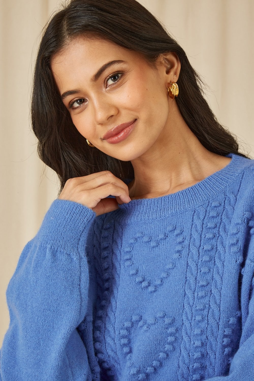 Yumi Blue Heart Knit Relaxed Jumper Yumi