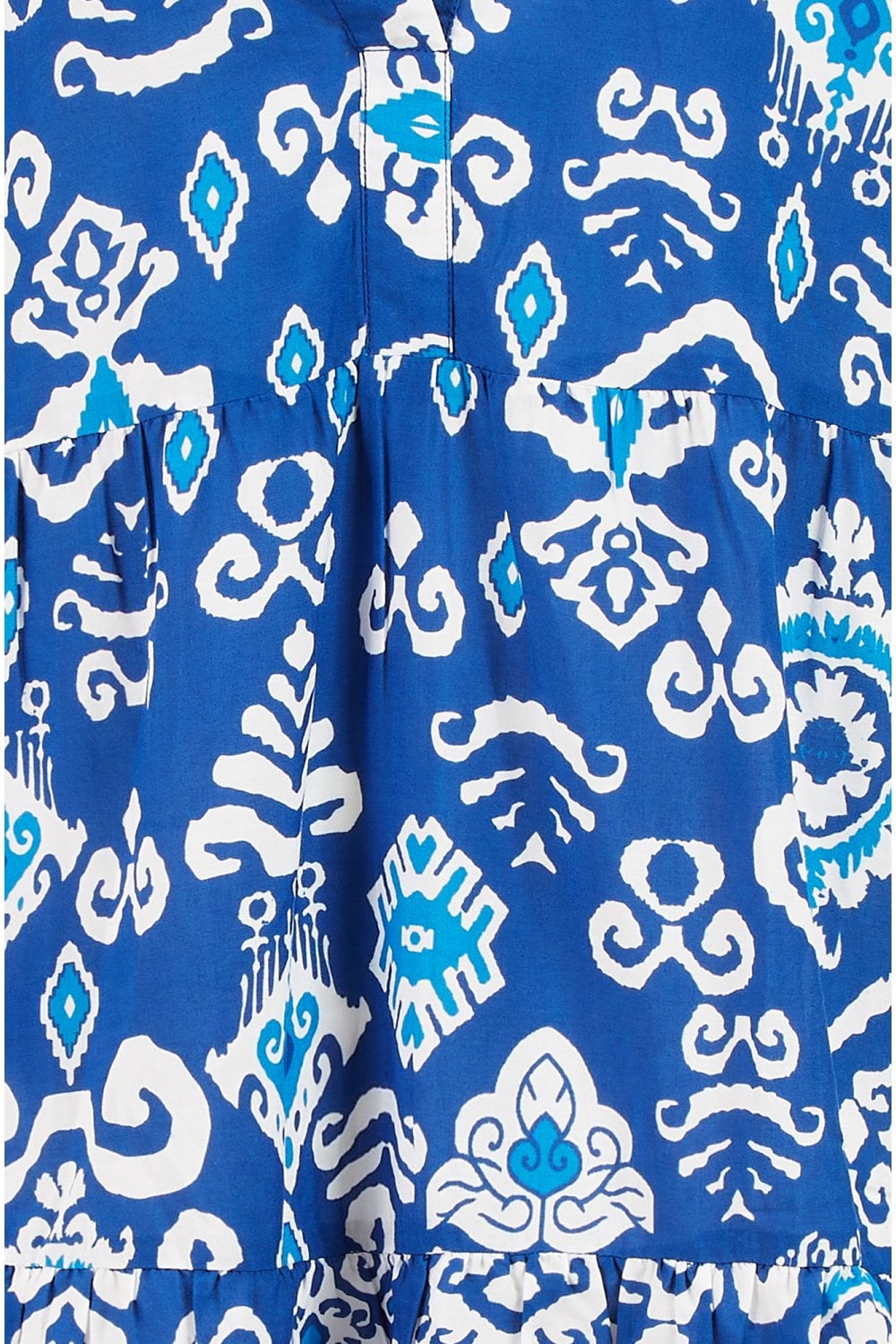 Yumi Blue Ikat Print 3/4 Sleeve Tunic Dress Yumi