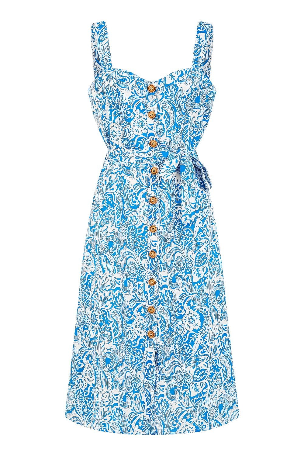 Yumi Blue Paisley leaf Print Midi Sundress Yumi