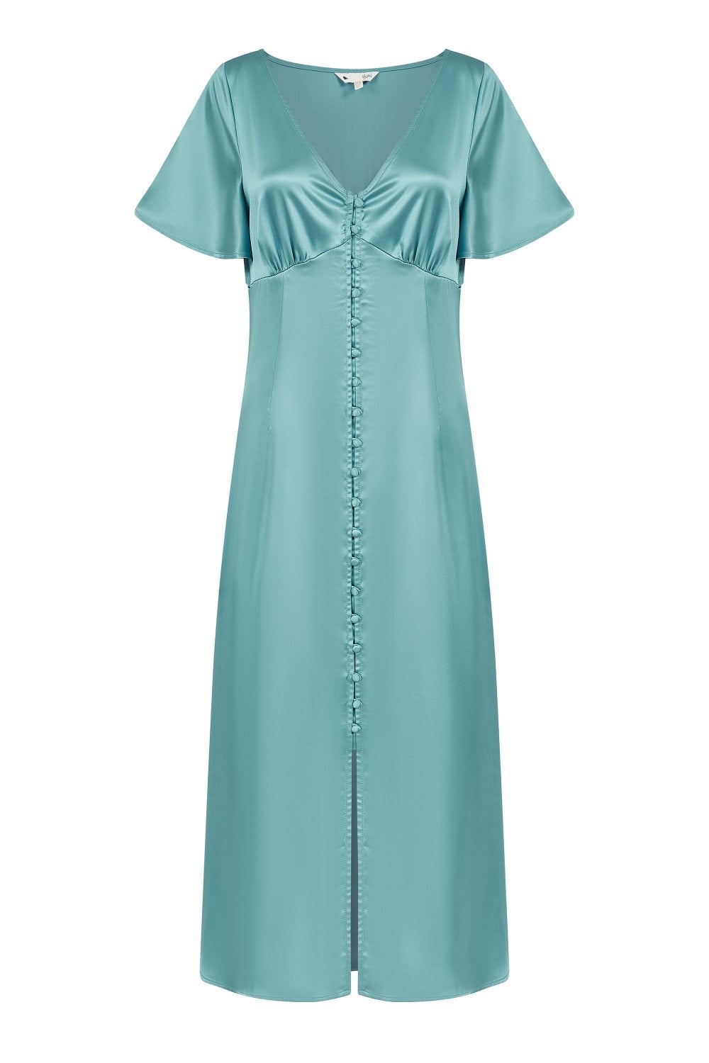 Yumi Blue Satin Button Down Midi Dress Yumi