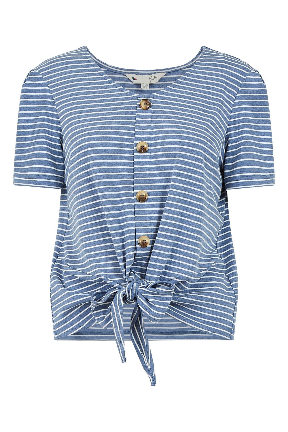 Yumi Blue Striped Jersey Button Detail Top Yumi