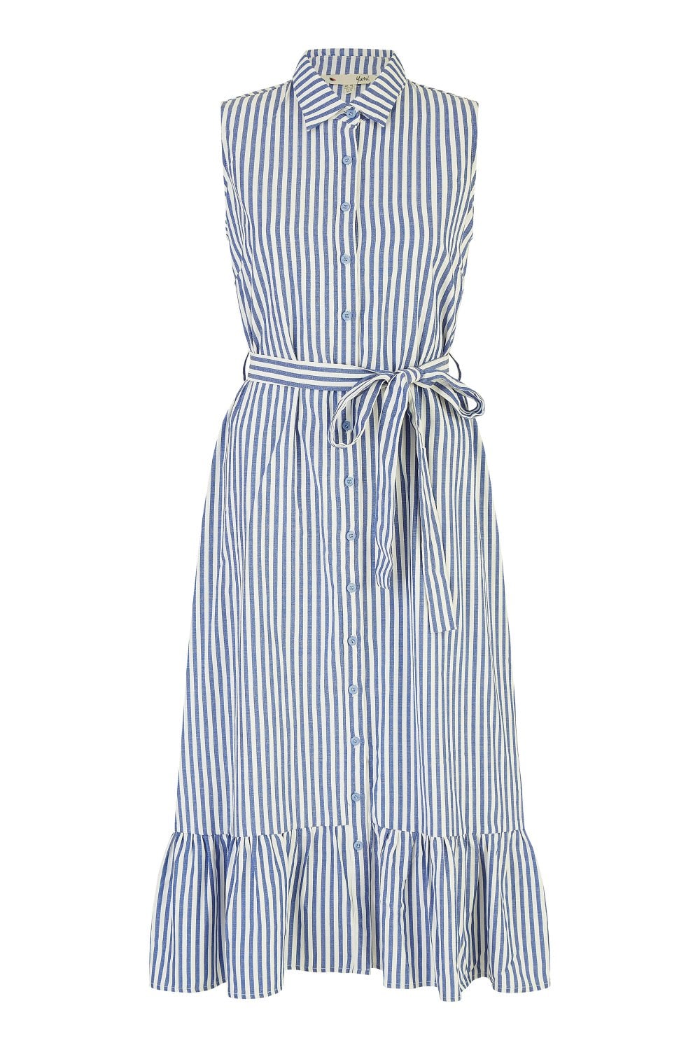 Yumi Blue Striped Sleeveless Midi Shirt Dress Yumi