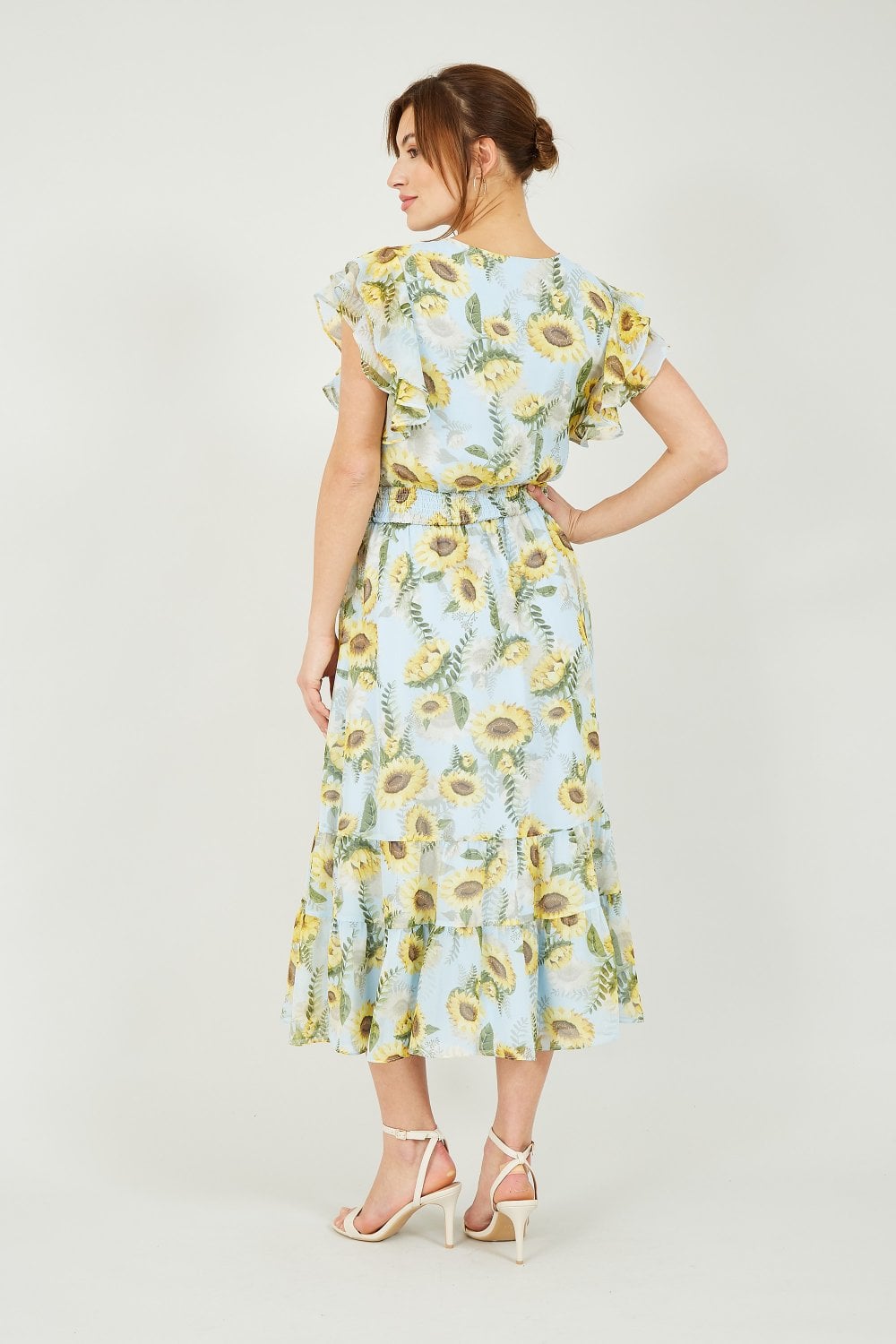 Yumi Blue Sunflower Print Midi Dress Yumi