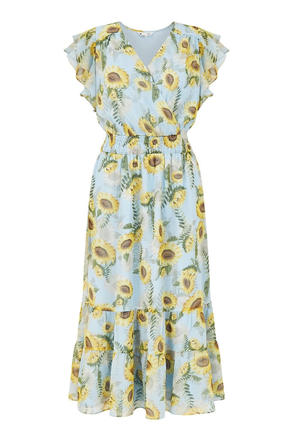 Yumi Blue Sunflower Print Midi Dress Yumi