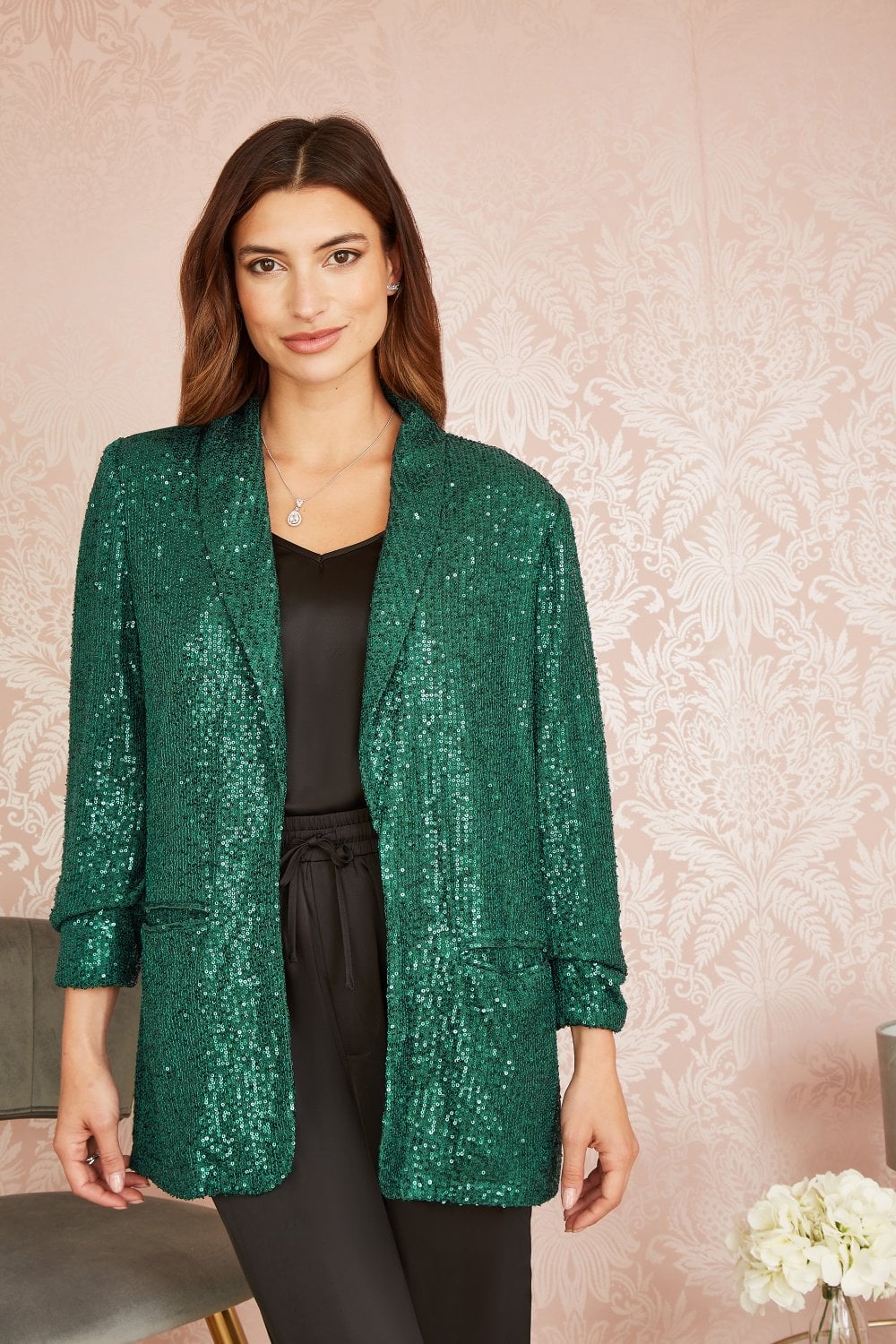 Yumi Bright Green Sequin Blazer With Pockets Yumi