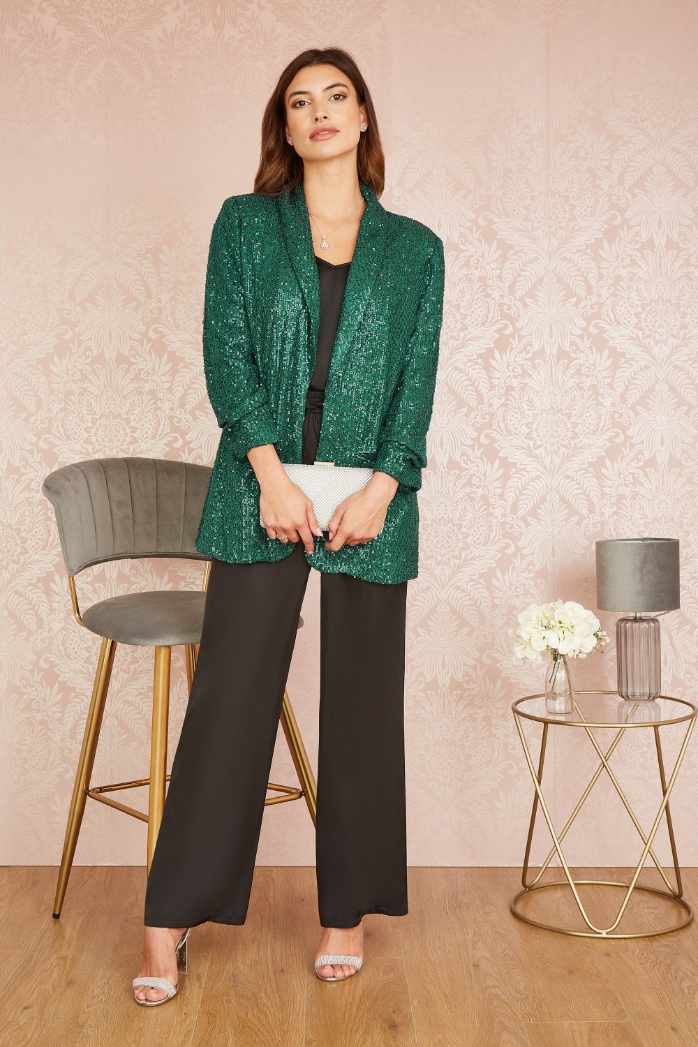 Yumi Bright Green Sequin Blazer With Pockets Yumi