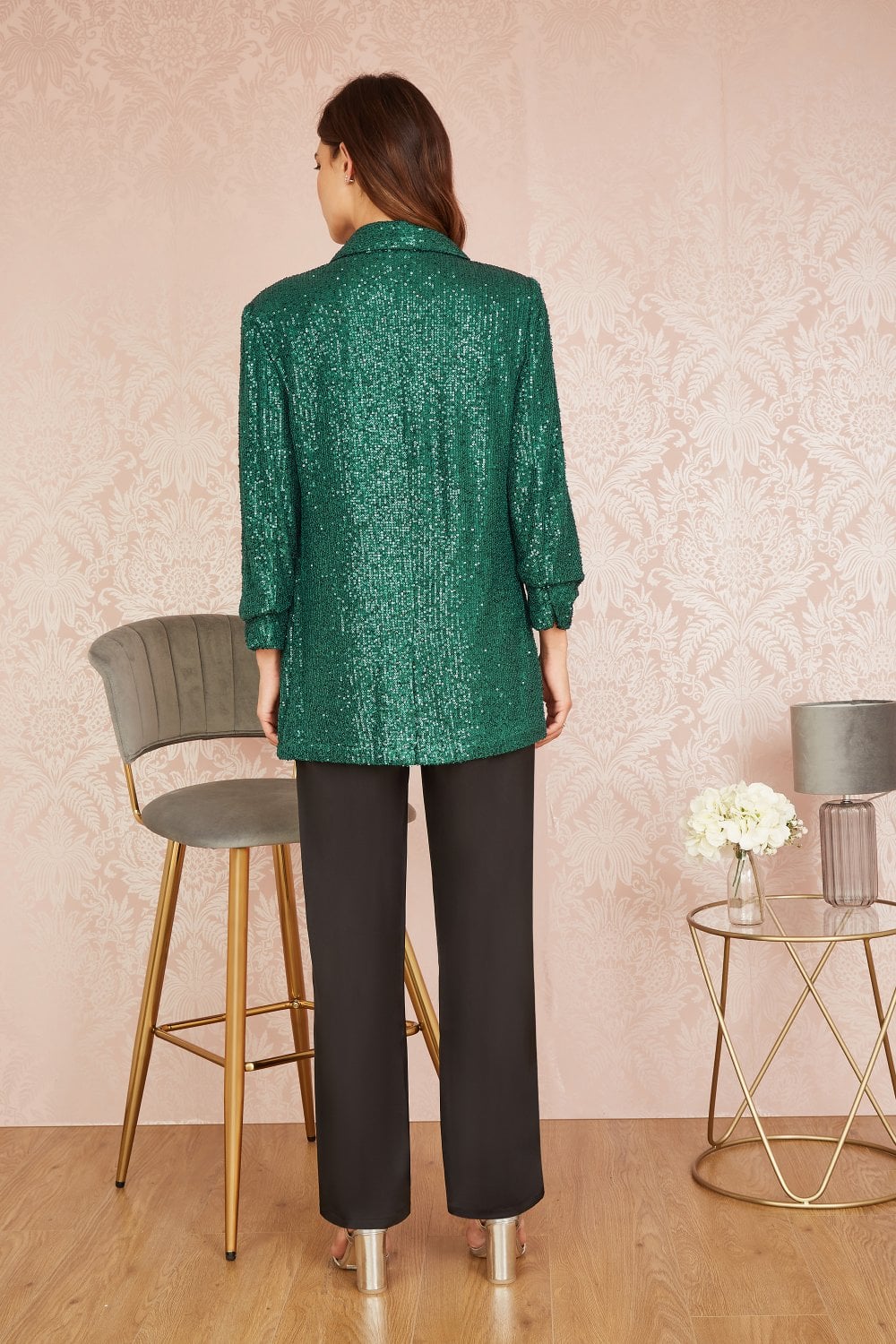 Yumi Bright Green Sequin Blazer With Pockets Yumi