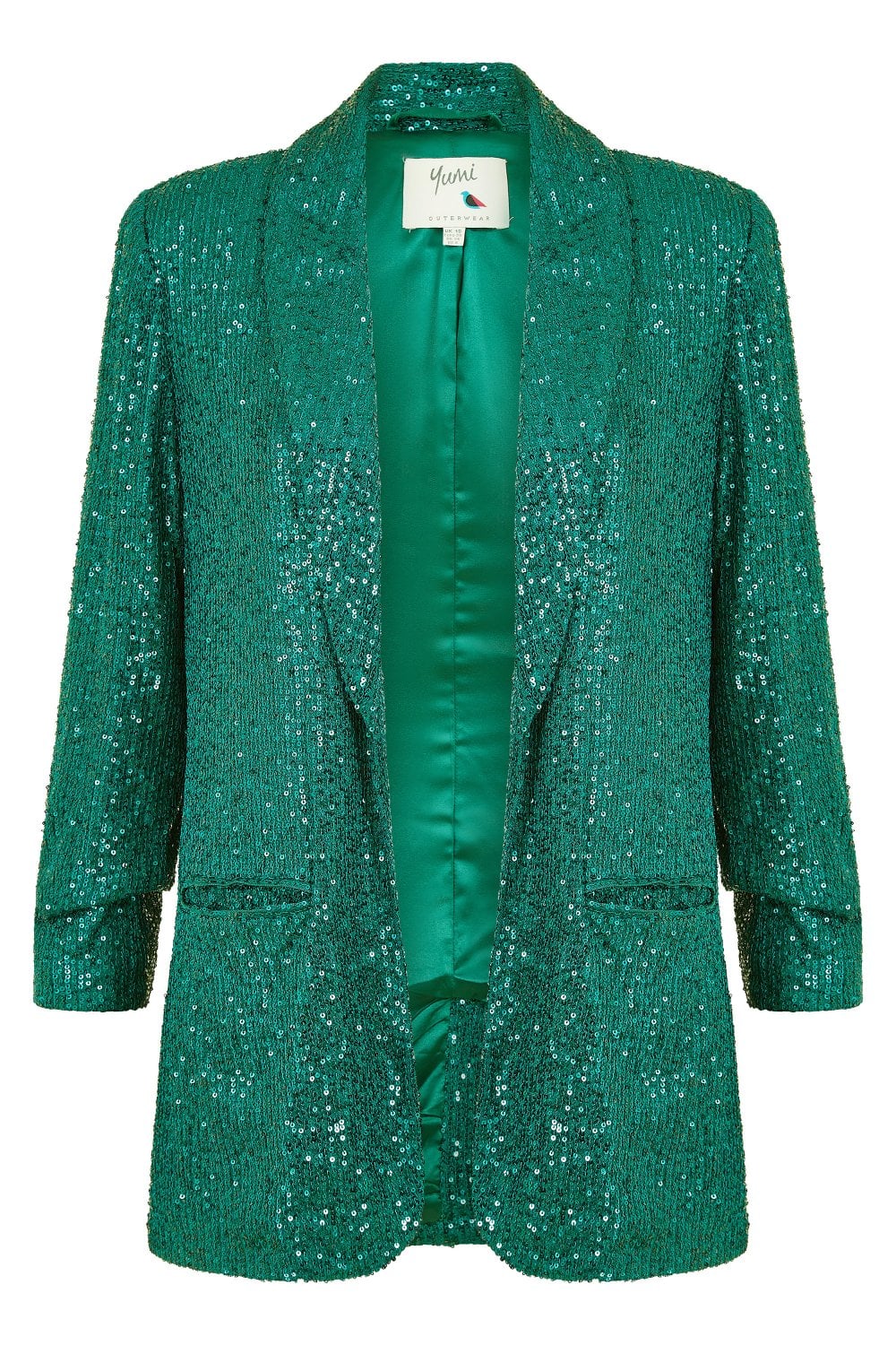 Yumi Bright Green Sequin Blazer With Pockets Yumi