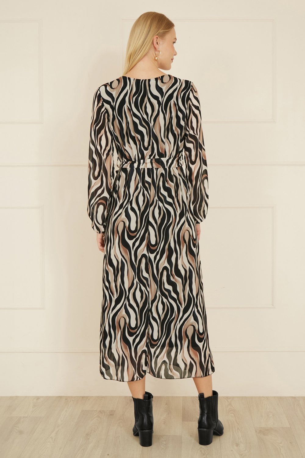 Yumi Brown Animal Swirl Midi Wrap Dress Yumi