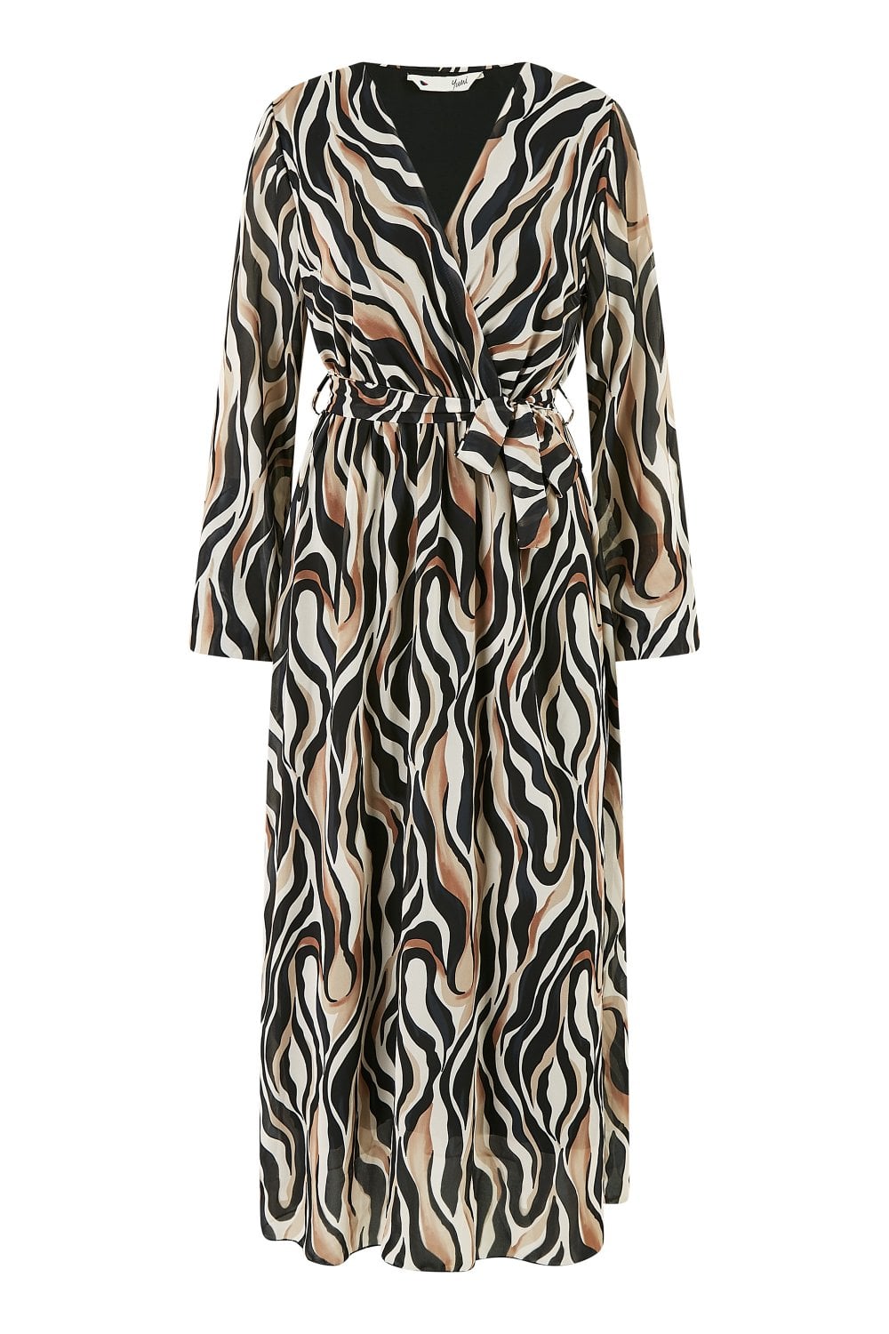 Yumi Brown Animal Swirl Midi Wrap Dress Yumi