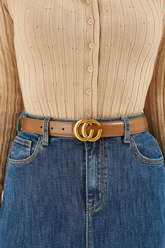 Yumi Brown Gold Buckle Circle Belt Yumi