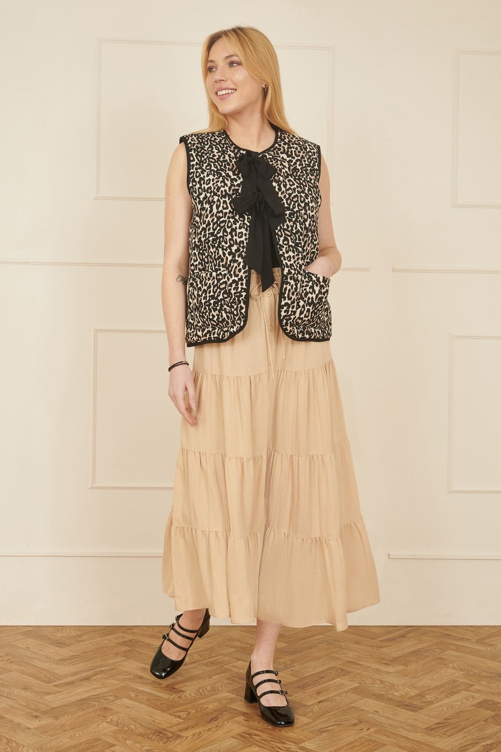 Yumi Brown Leopard Print Waistcoat With Bow Ties WAISTCOAT Yumi