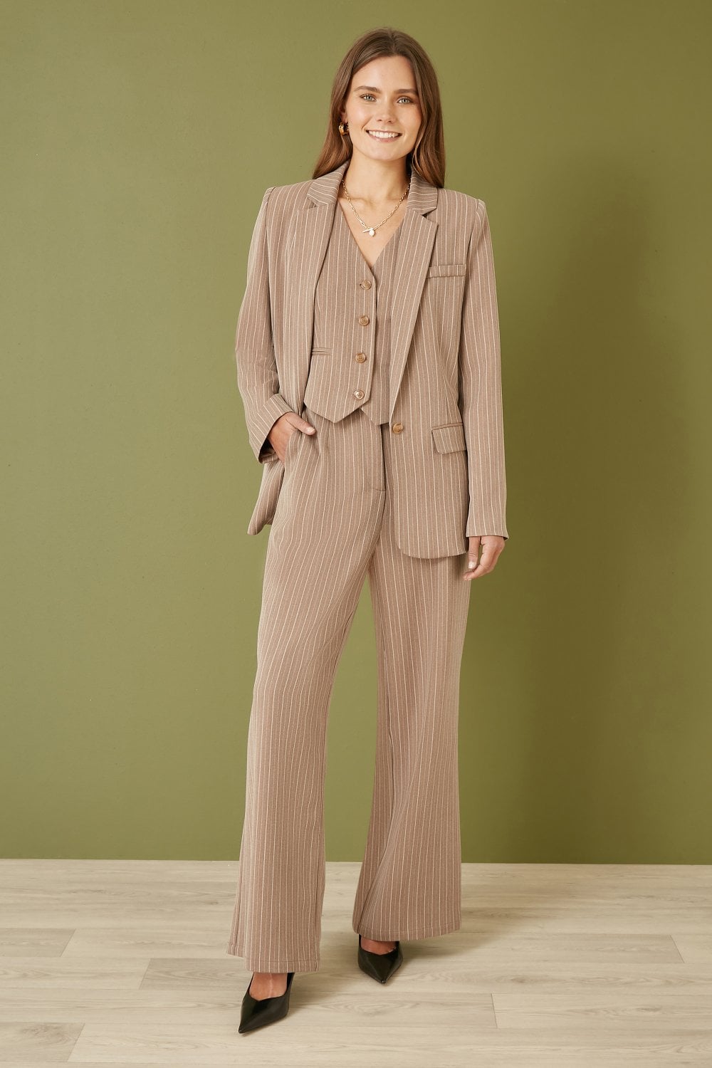 Yumi Brown Pinstripe Blazer Yumi