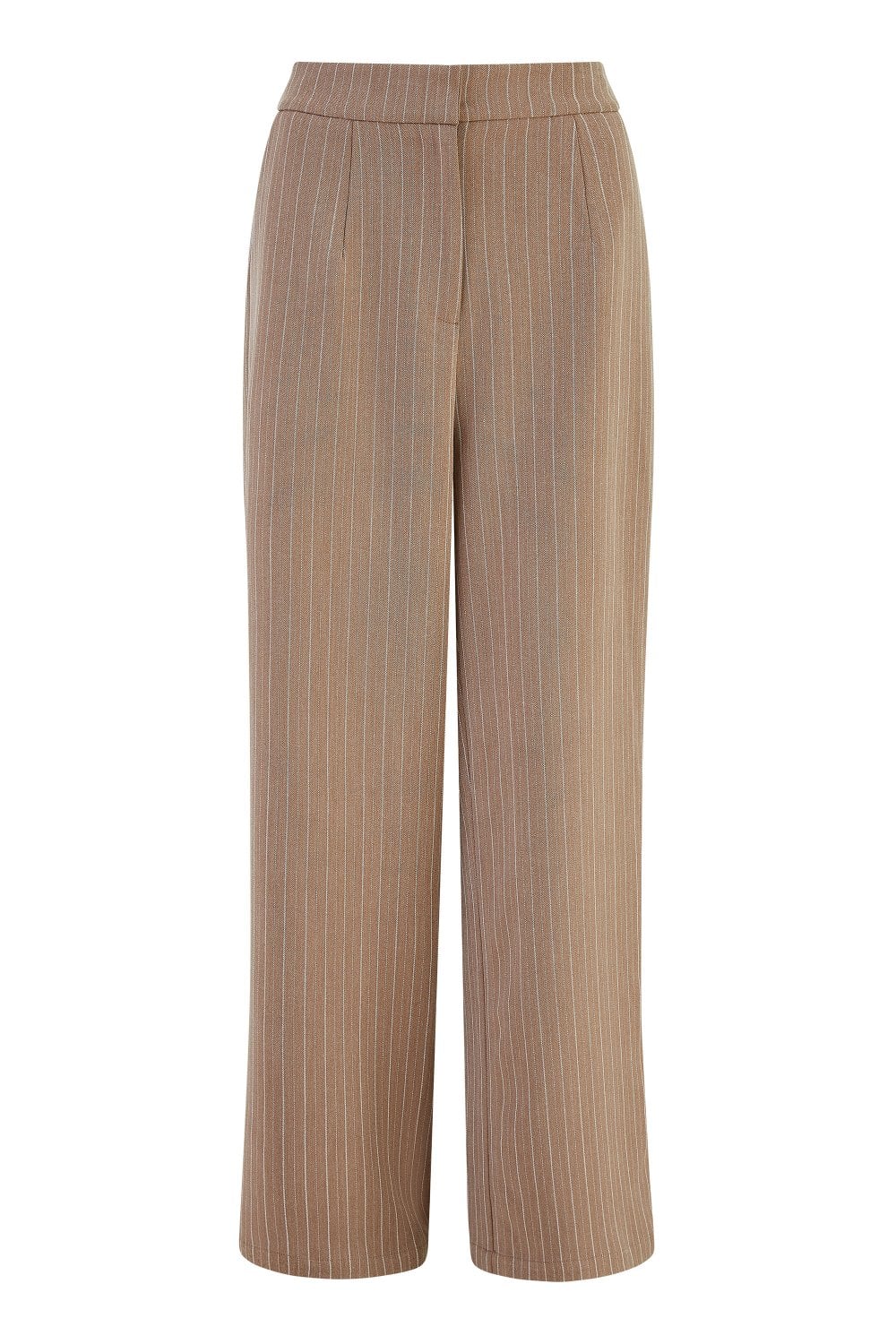 Yumi Brown Pinstripe Sustainable Cotton And Ramie Wide Leg Trousers Yumi