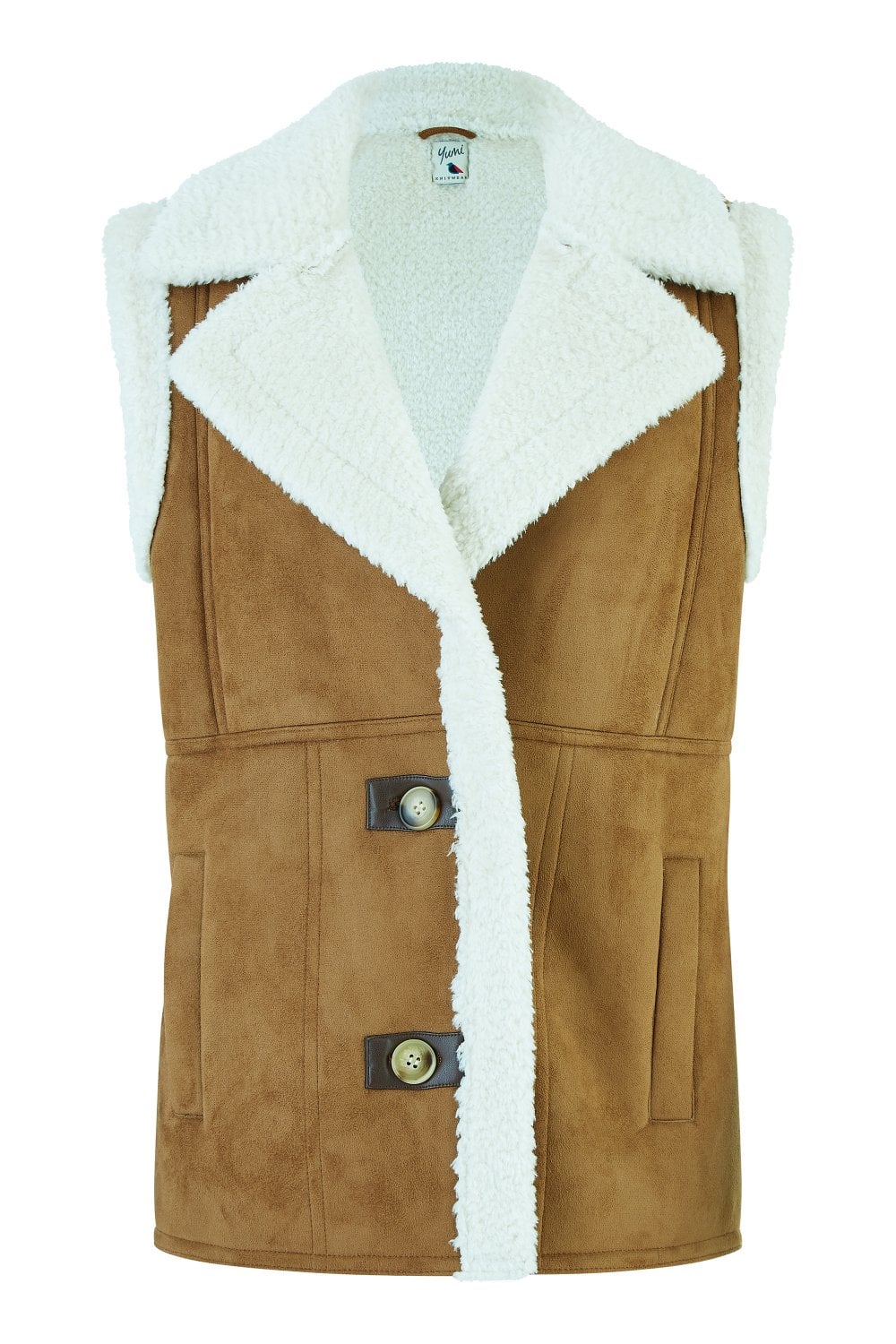 Yumi Brown Sherpa Style Button Up Gilet Yumi