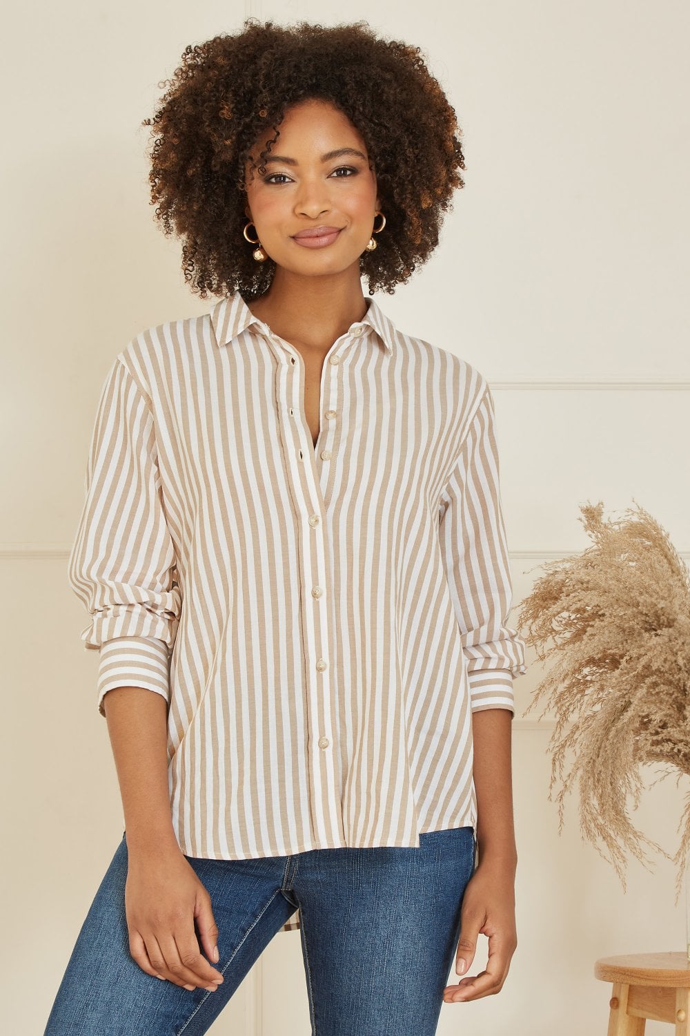 Yumi Brown Stripe Cotton Shirt Yumi