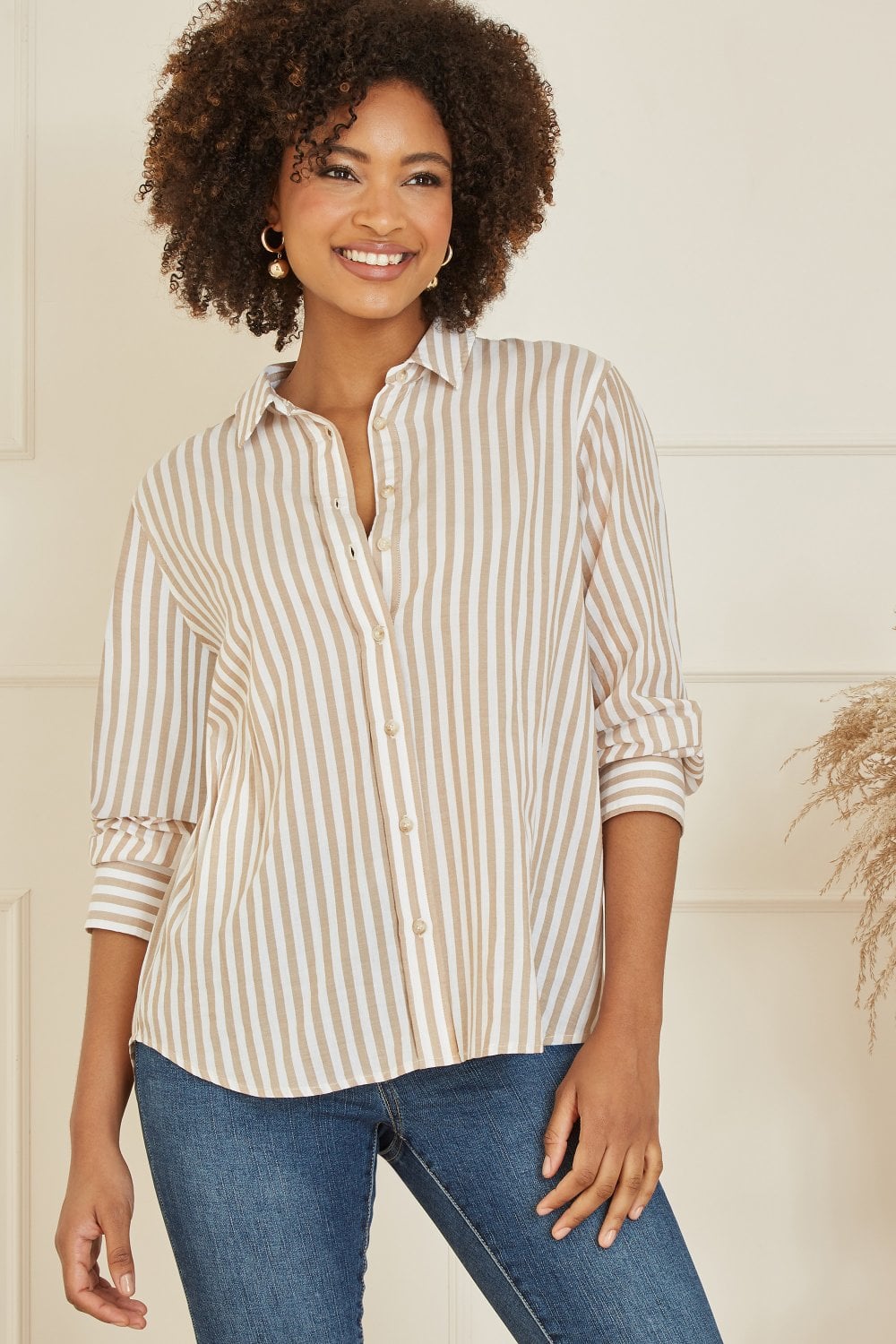 Yumi Brown Stripe Cotton Shirt Yumi