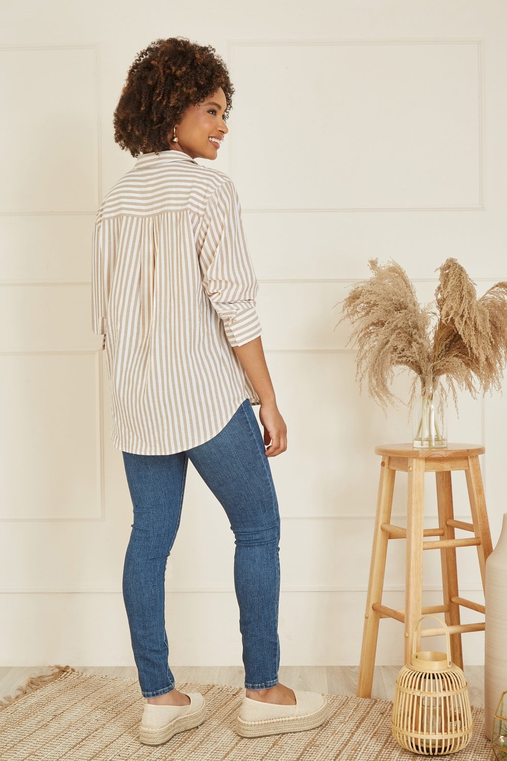 Yumi Brown Stripe Cotton Shirt Yumi