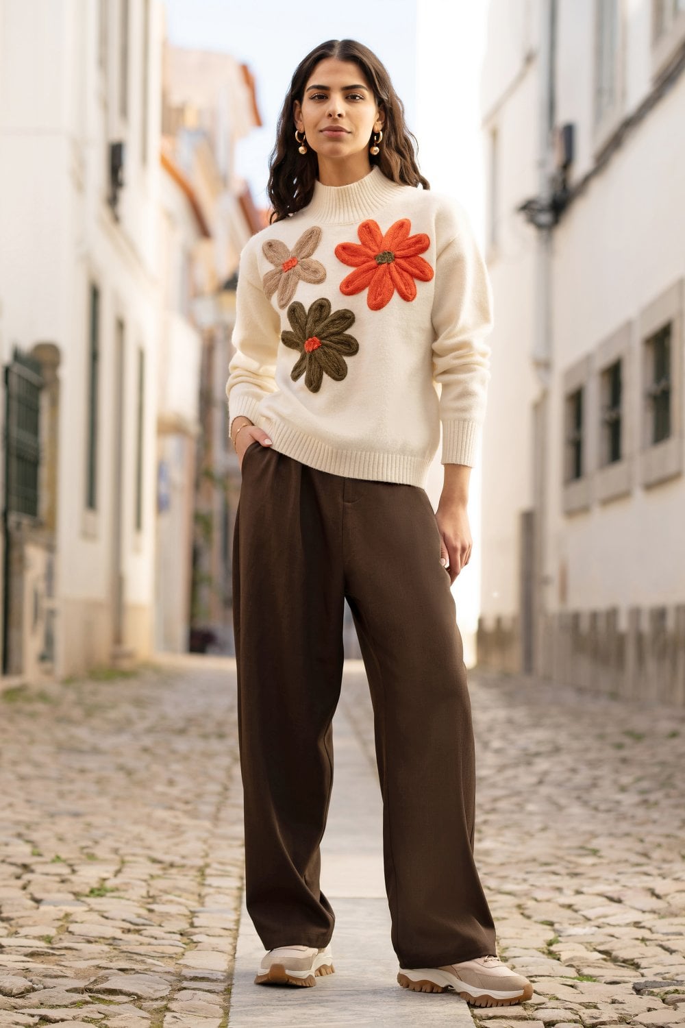 Yumi Brown Wide Leg Trousers Yumi