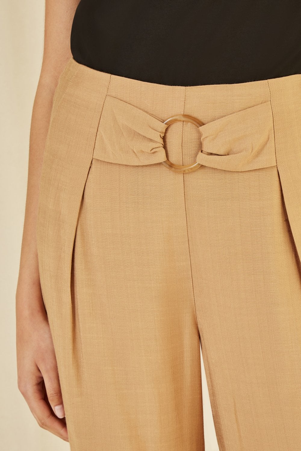 Yumi Brown Wide Leg trousers With Front Buckle Detail Yumi