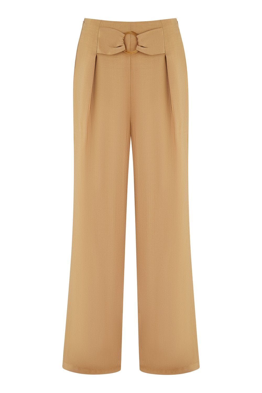 Yumi Brown Wide Leg trousers With Front Buckle Detail Yumi