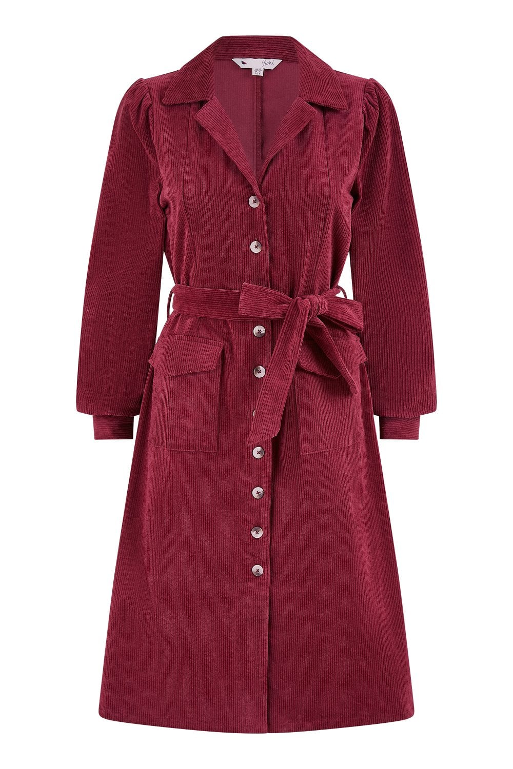 Yumi Burgundy Cord Midi Shirt Dress Yumi