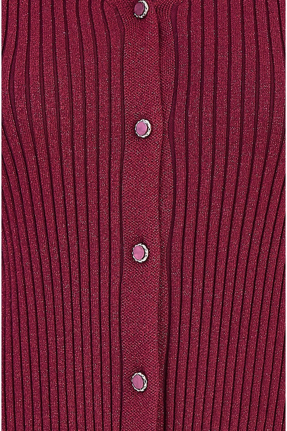 Yumi Burgundy Metallic Rib Knitted Cardigan Yumi