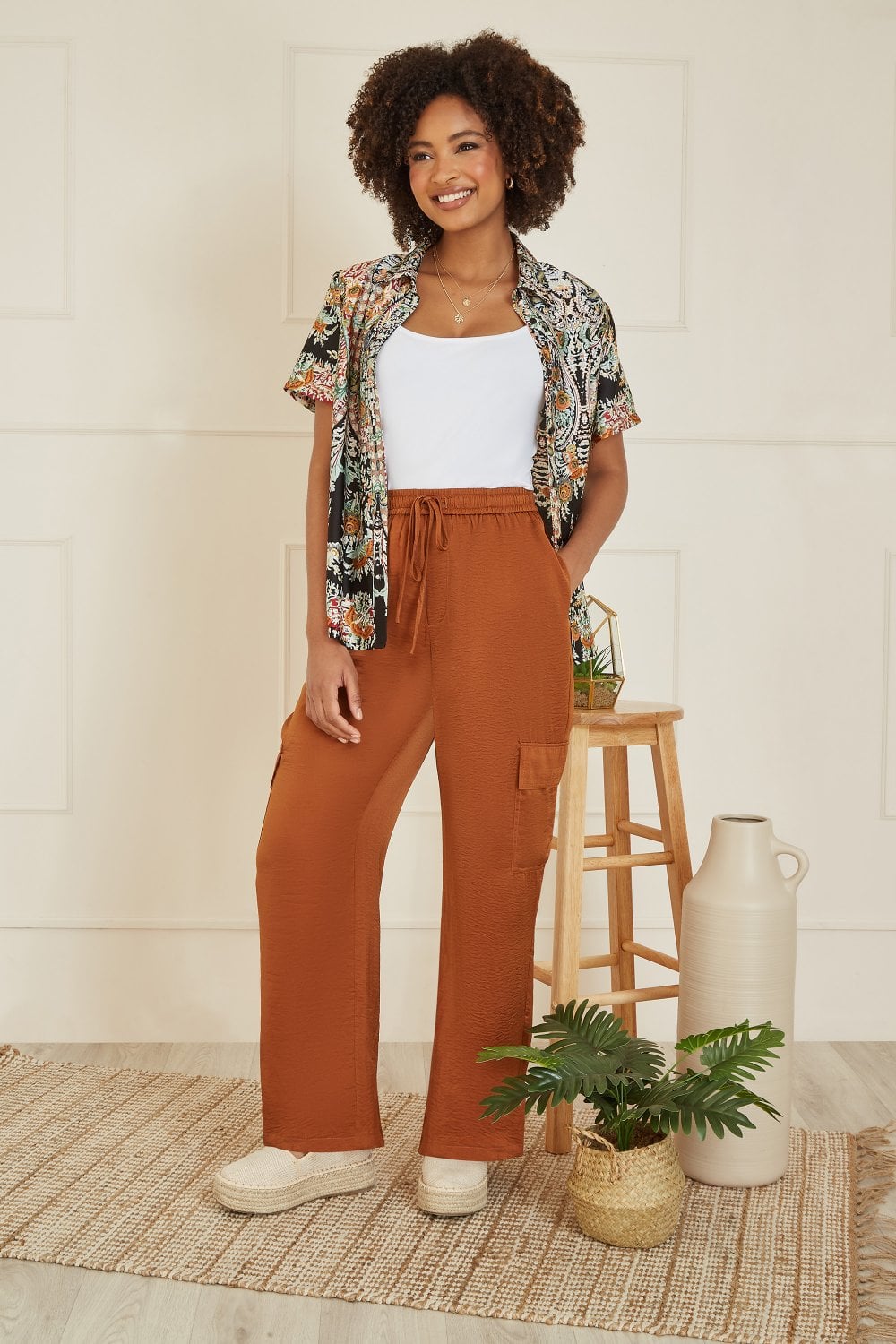 Yumi Burnt Orange Cargo Trousers Yumi