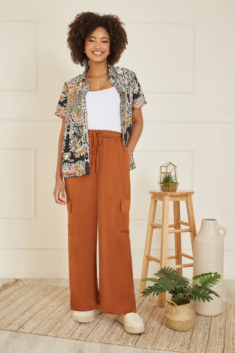 Yumi Burnt Orange Cargo Trousers Yumi