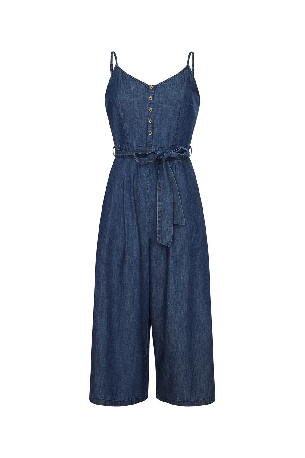 Yumi Blue Button Cotton Denim Jumpsuit Yumi