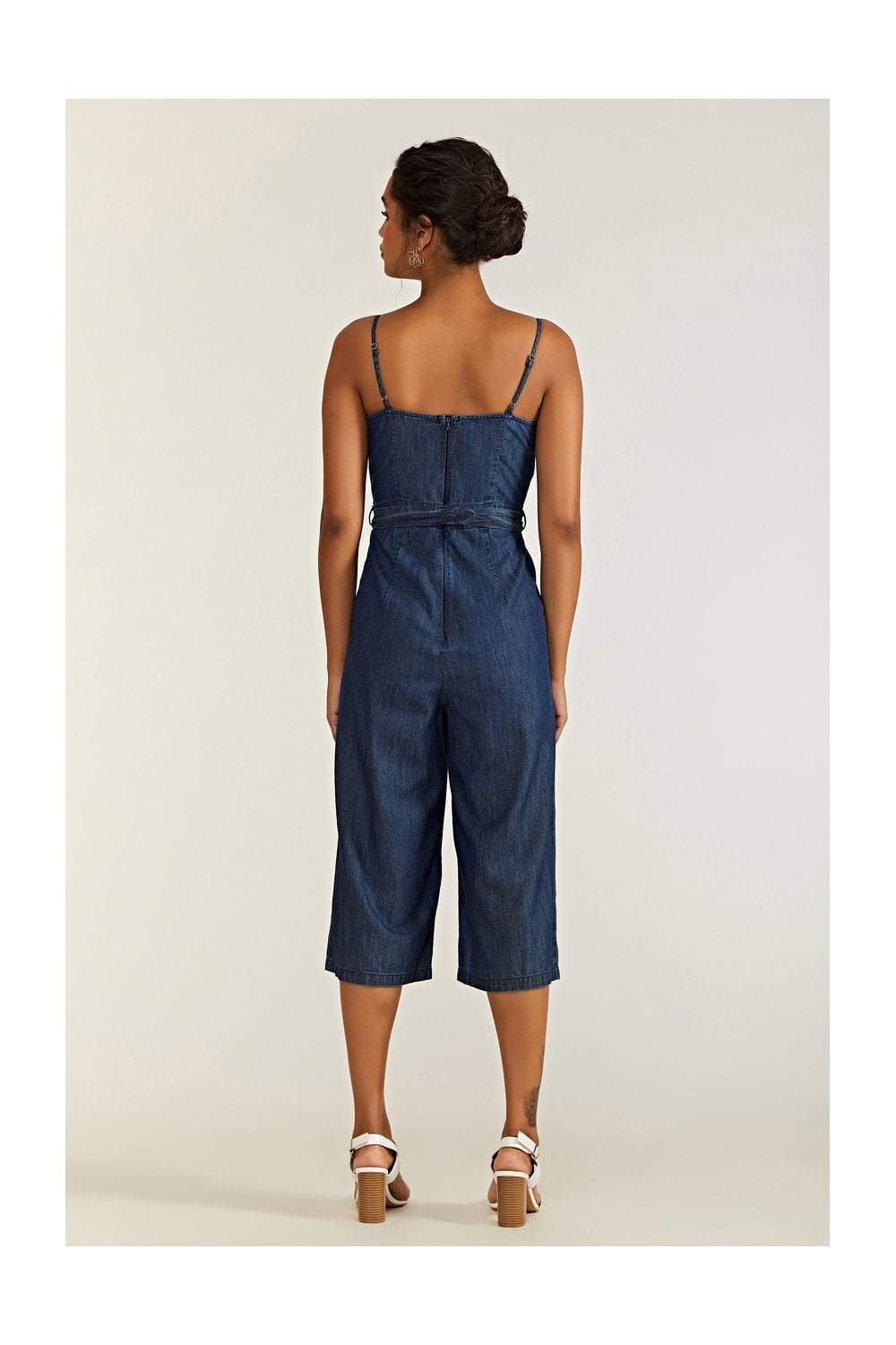 Yumi Blue Button Cotton Denim Jumpsuit Yumi