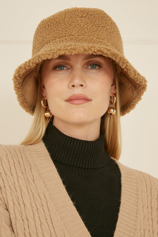 Yumi Camel Reversible Sherpa Bucket Hat Yumi