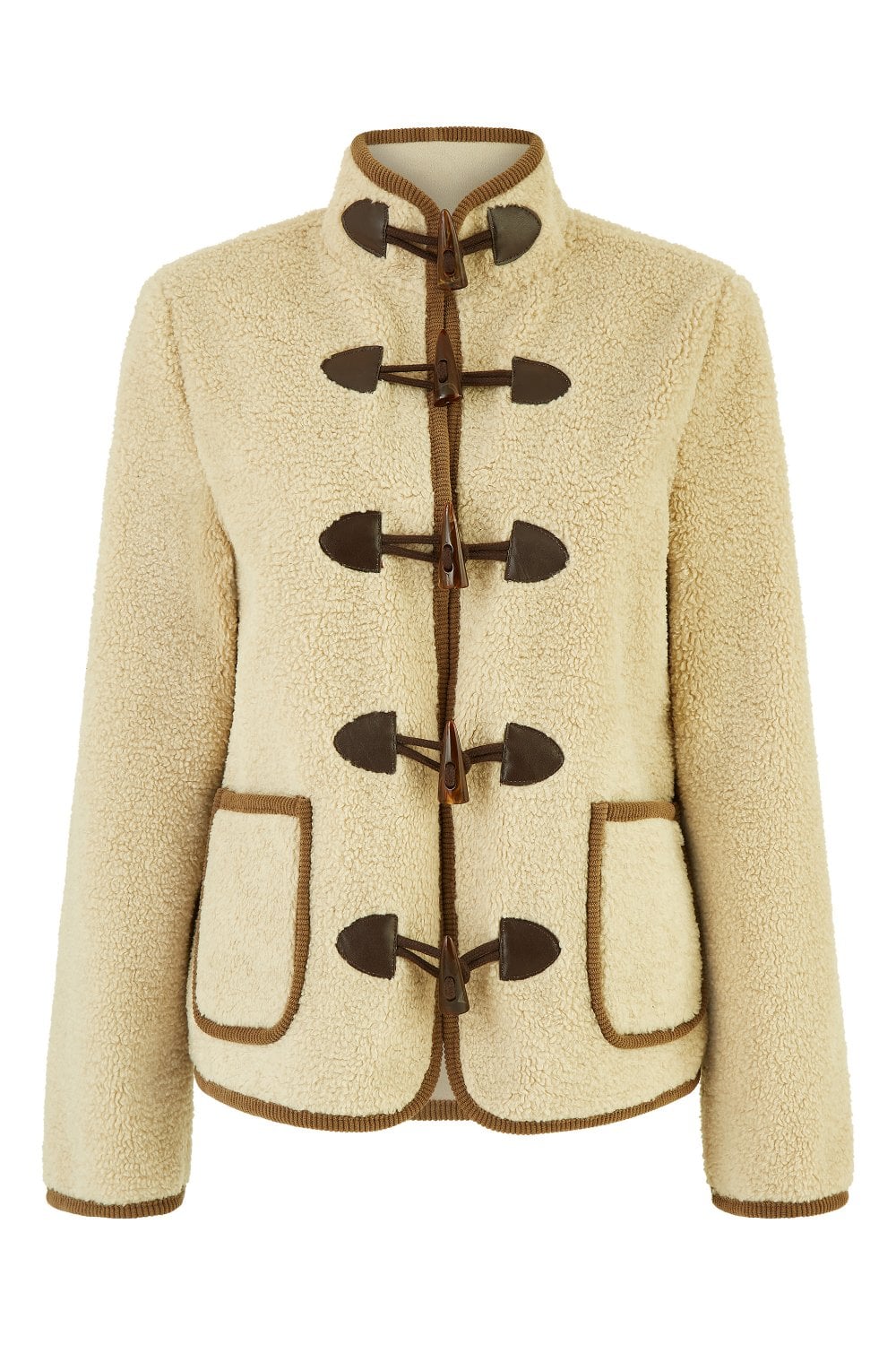 Yumi Cream Borg Jacket With Faux Leather Button Details Yumi