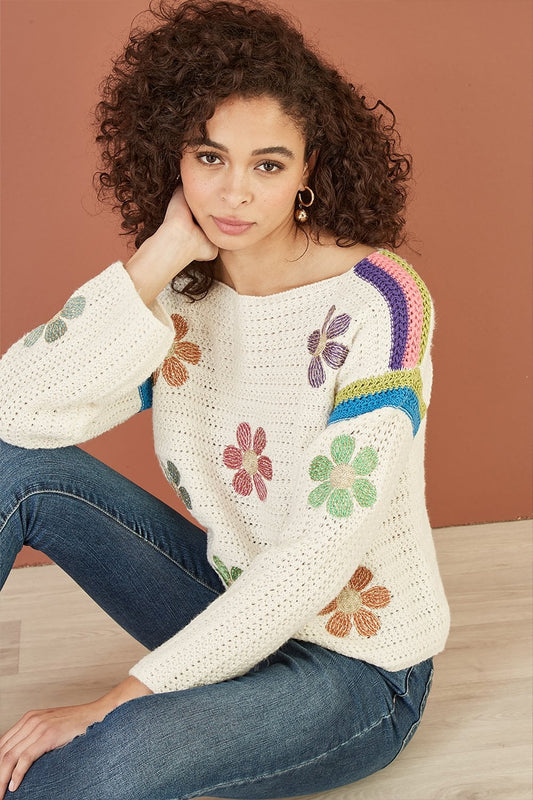 Yumi Cream Crochet Flower Jumper Yumi