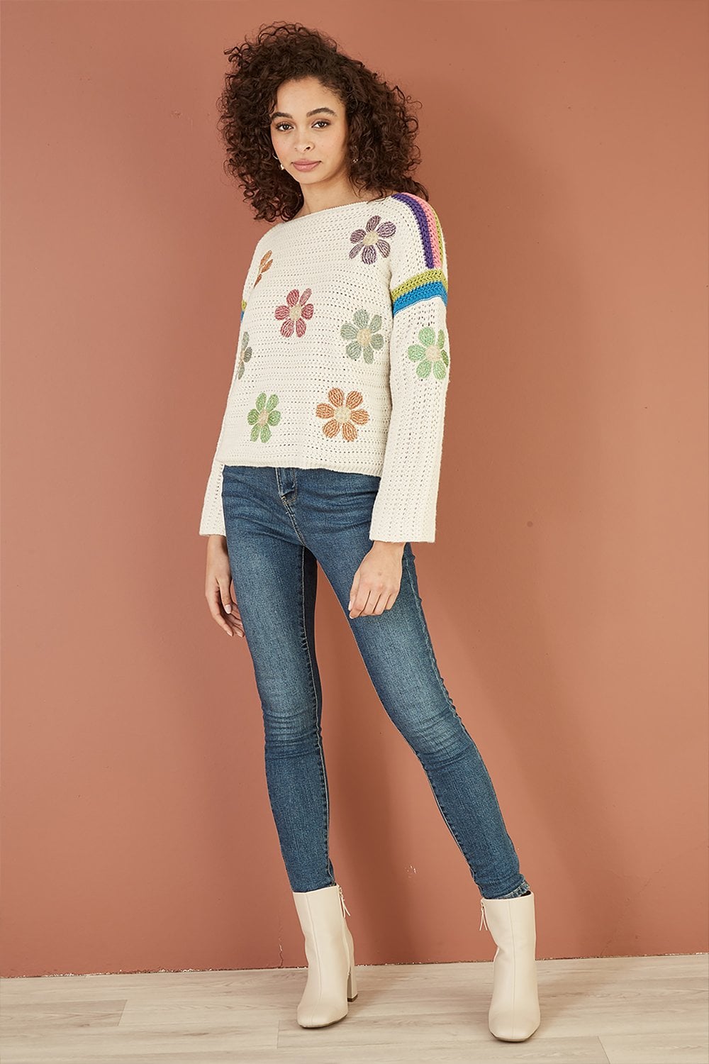 Yumi Cream Crochet Flower Jumper Yumi