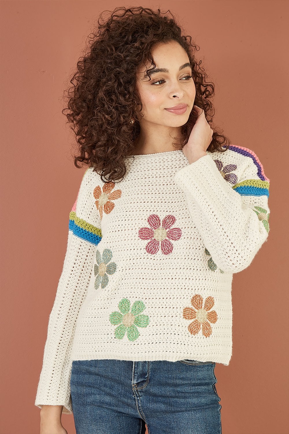 Yumi Cream Crochet Flower Jumper Yumi