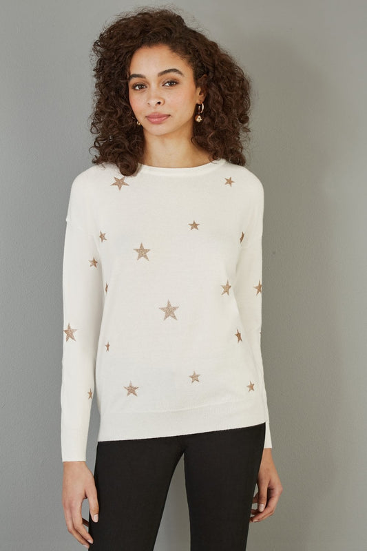 Yumi Cream Gold Foil Star Print Relaxed Fit Jumper Yumi