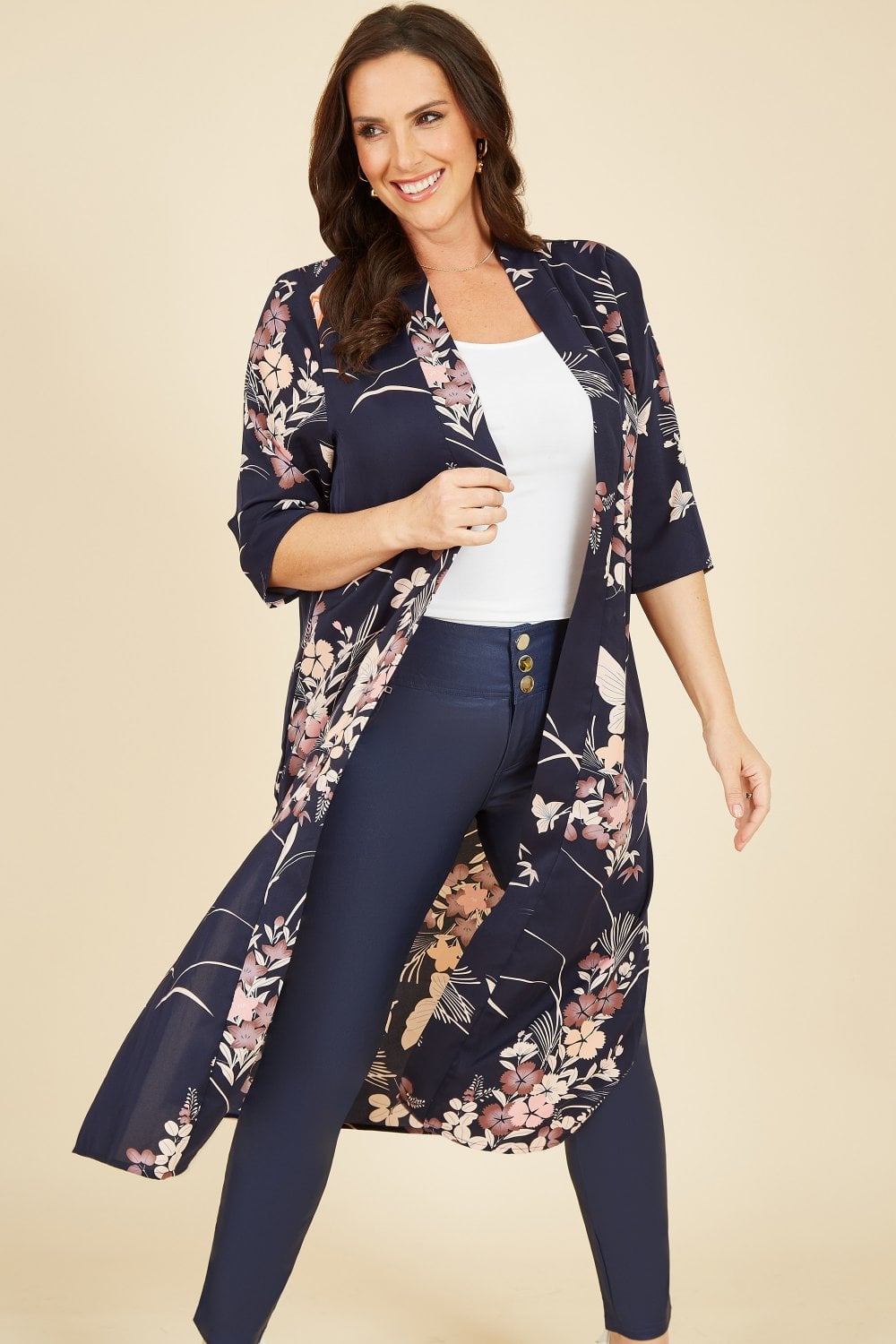 Yumi Navy Floral Satin Kimono Yumi