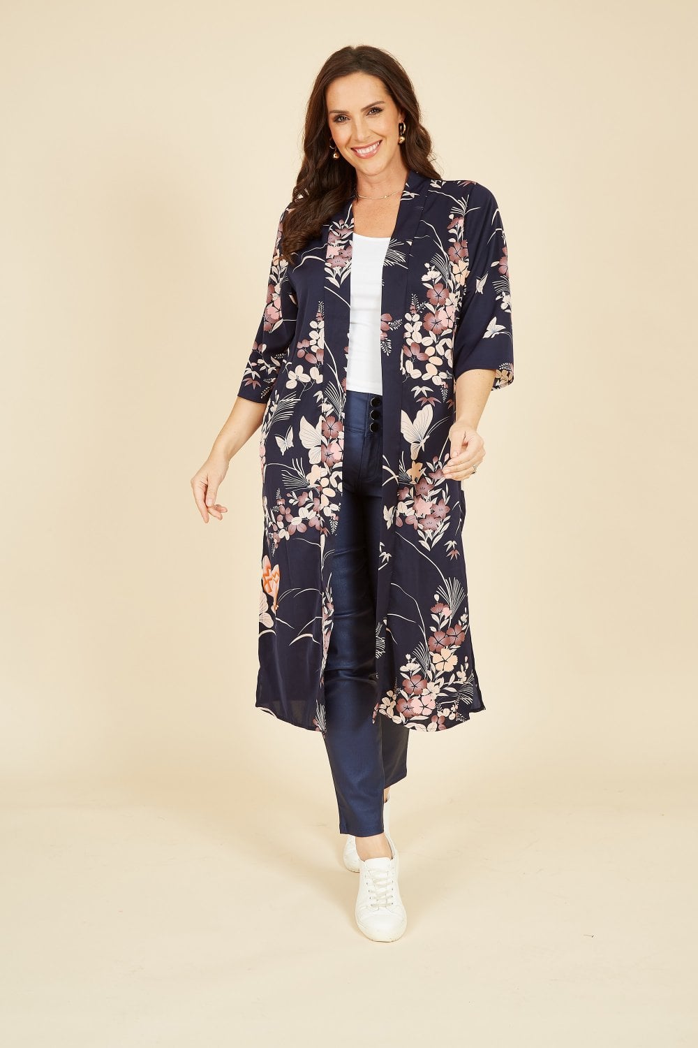 Yumi Navy Floral Satin Kimono Yumi