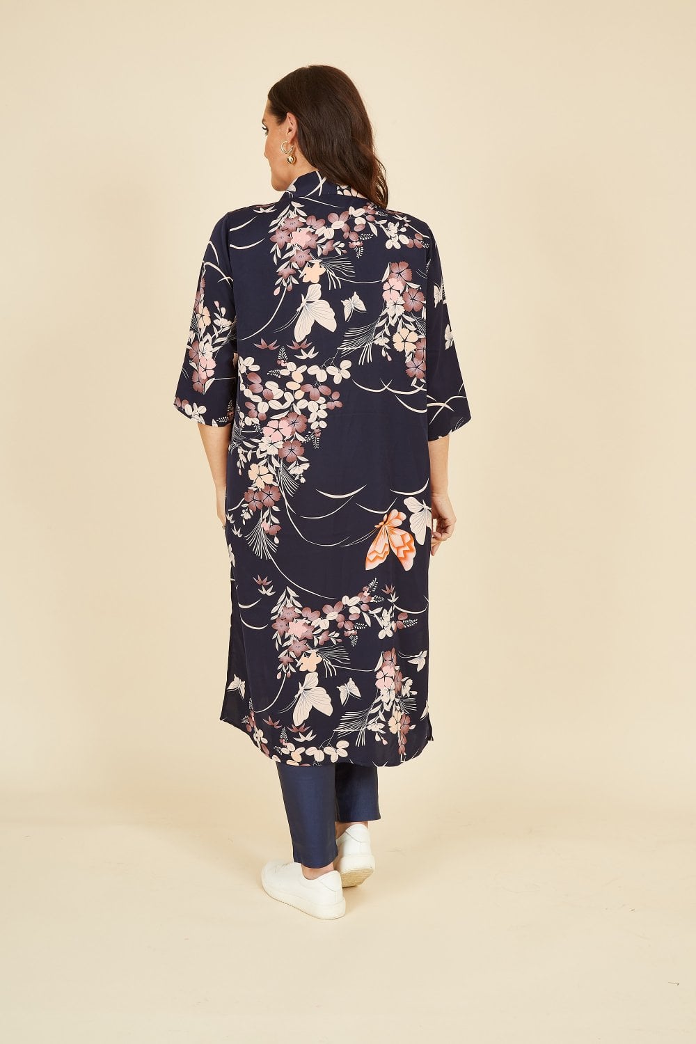 Yumi Navy Floral Satin Kimono Yumi