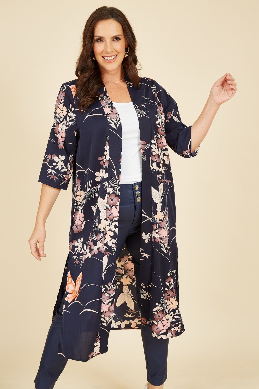 Yumi Navy Floral Satin Kimono Yumi