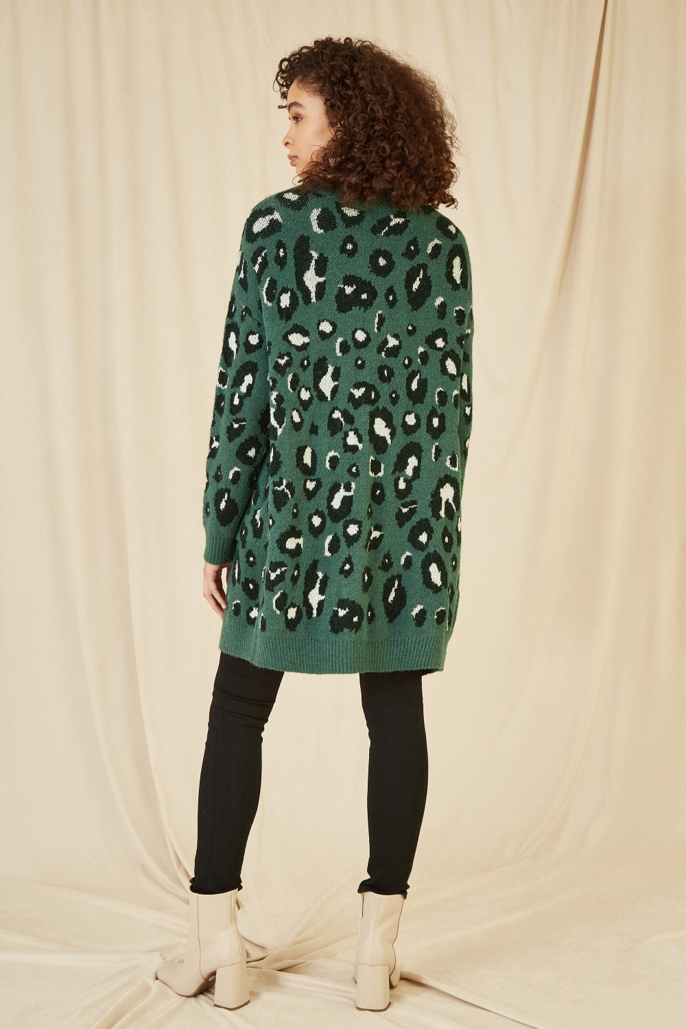 Yumi Green Animal Intarsia Long Cardigan Yumi