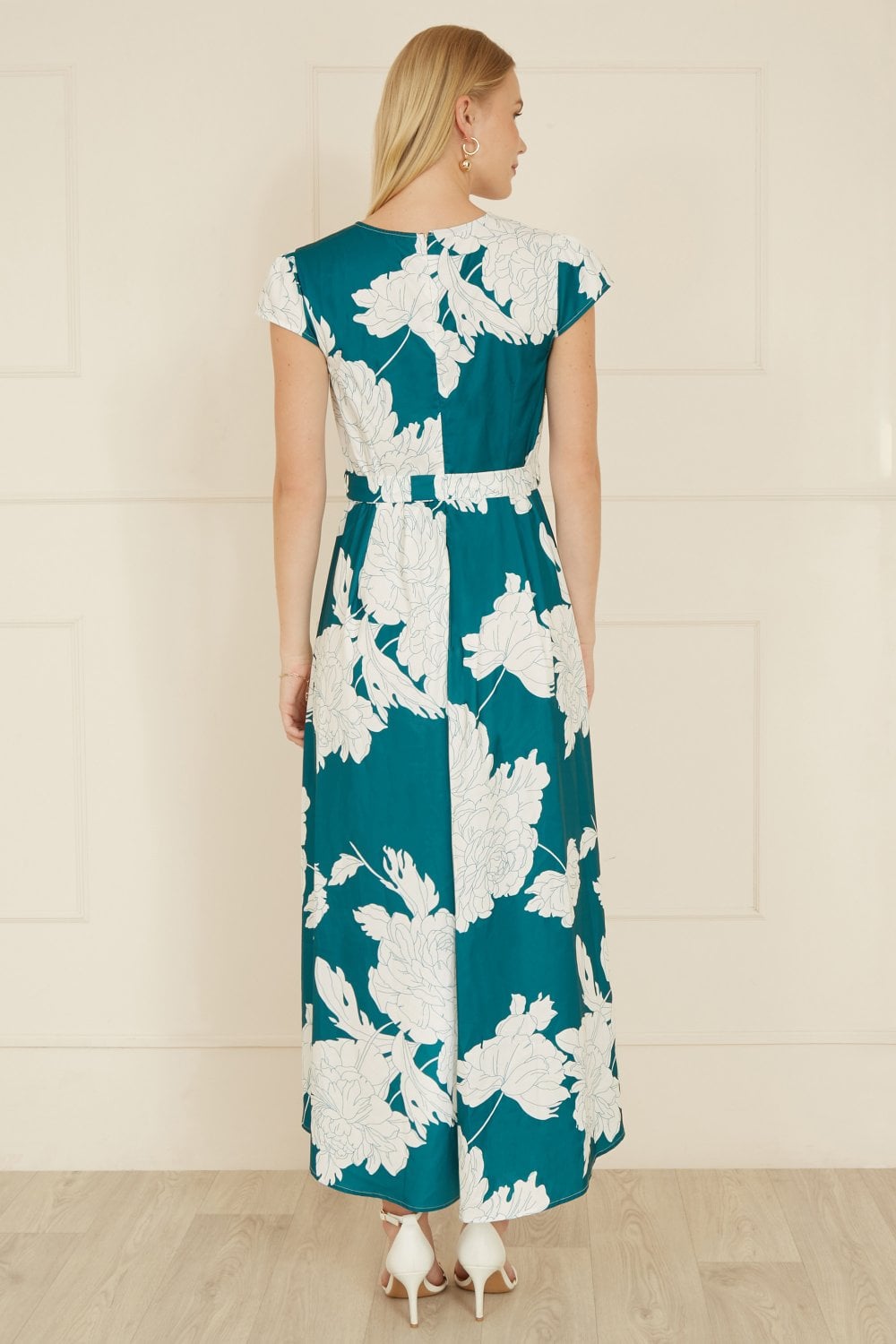 Yumi Green Blossom Print Wrap Midi With Dipped Hem Yumi