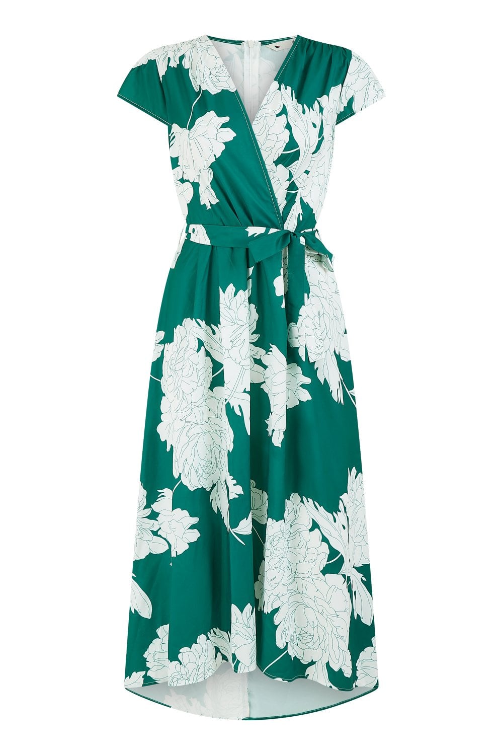 Yumi Green Blossom Print Wrap Midi With Dipped Hem Yumi