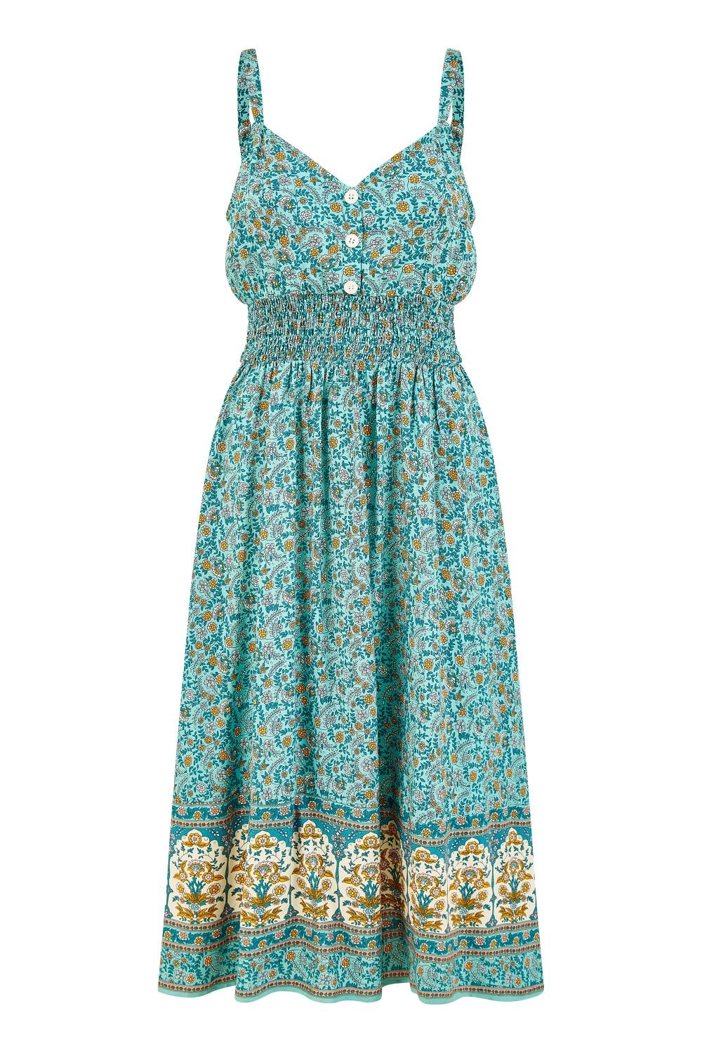 Yumi Green Border Floral Midi Sundress Yumi